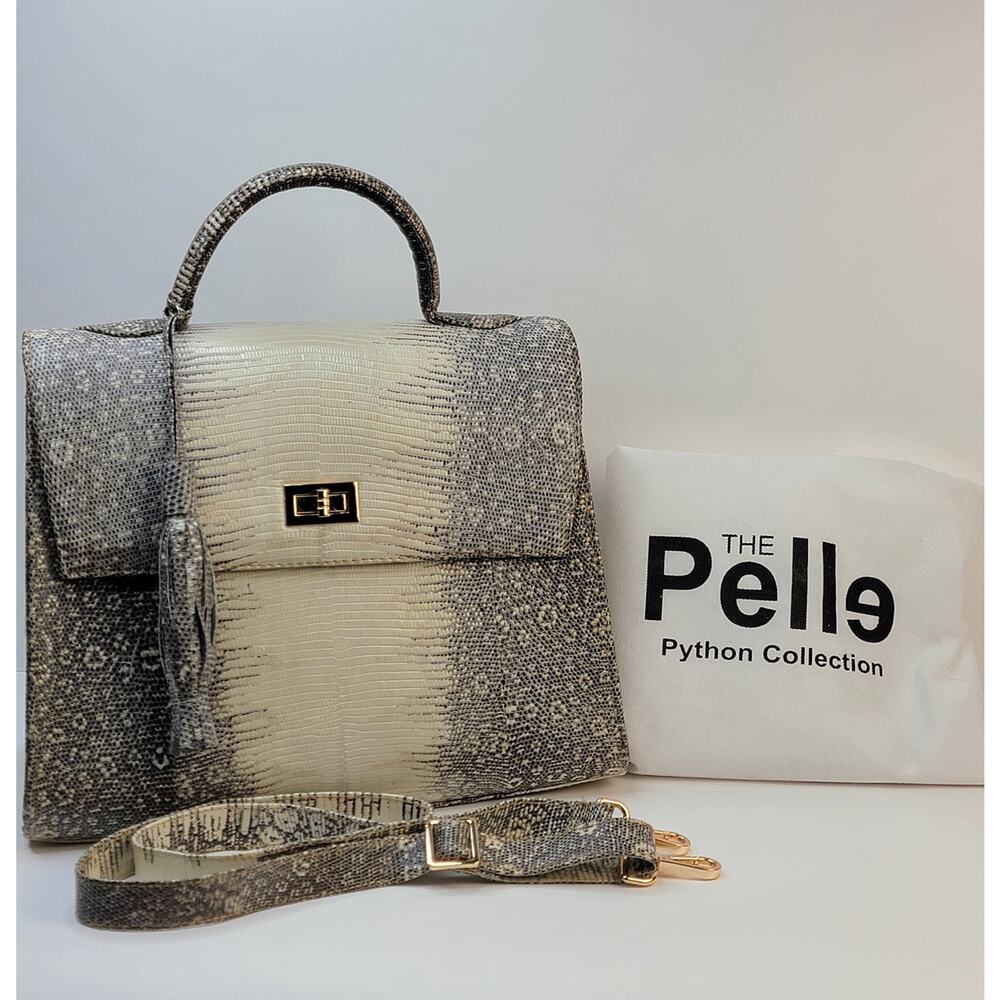 The Pelle Genuine Lizard Leather Top-Handle Shoulder Bag in Ombré-Gray